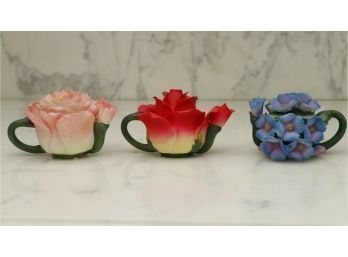 Trio Of Flower Teapots