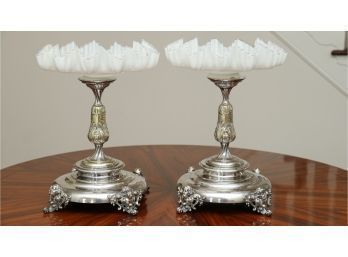 Pair Of Silver Footed Glass Pedestals