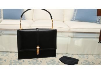 Vintage Black Leather Handbag With Coin Purse