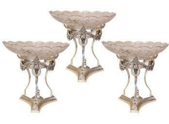 Trio Of Silver Footed Cut Glass Dishes