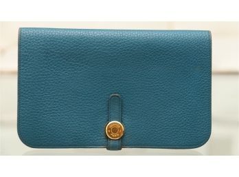 Hermes Blue Vache Liegee Leather Dogon Wallet