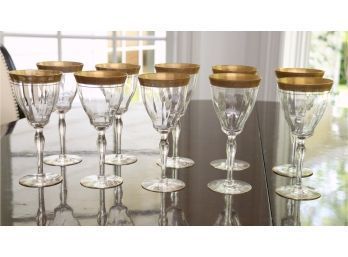 Set Of 10 Gold Rim Drinking Glasses