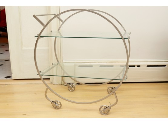 Art Deco Metal  BarServing Cart With Glass Shelves