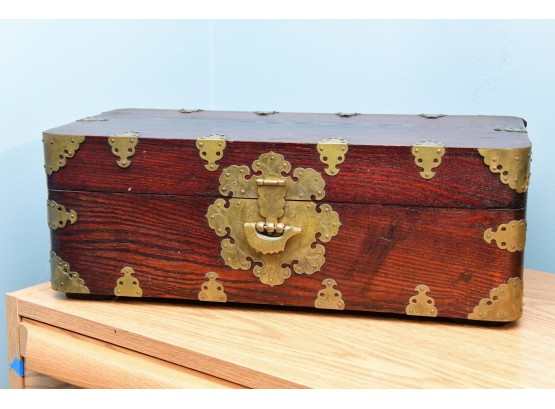 Wooden Storage Chest With Brass Accents