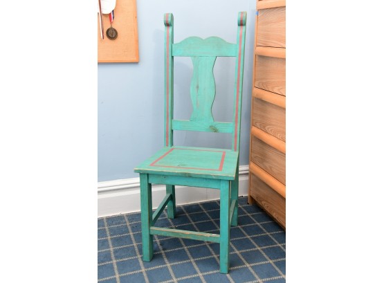 Painted Green Wooden Chair With Red Accent