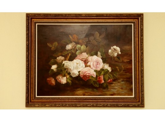Flower Still Life Oil On Canvas Painting Signed 'Marianne'