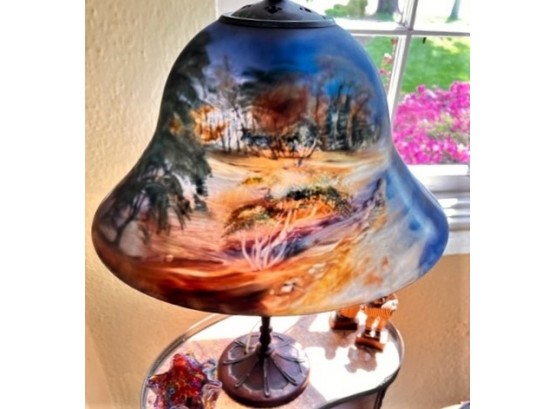 Ulla Darni Signed Original Reverse Painted Woodland Lamp