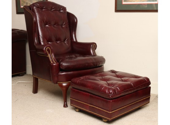 Chesterfield Oxblood Red Leather Chair And Ottoman By Hancock And Moore
