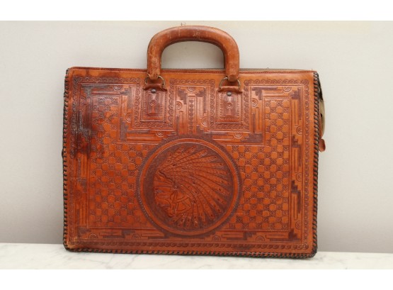Native American Chief Embossed Leather Briefcase