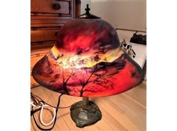 Ulla Darni Signed Original Reverse Painted Boudoir Lamp