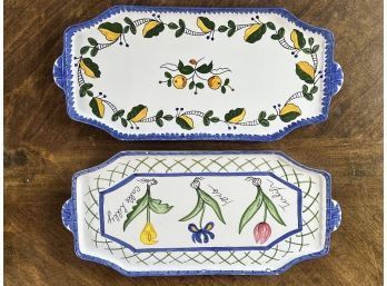 Set Of Two Hand Painted Ceramic Serving Trays