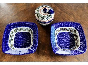 Set Of Two Handmade Serving Bowls With Fruit Server