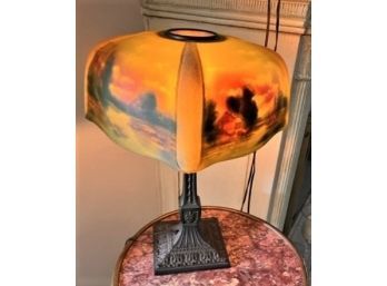 Reverse Painting On Glass Antique Lamp