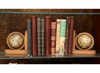 Old Books Including The Believes And More Stories To Remember Including Globe Bookends