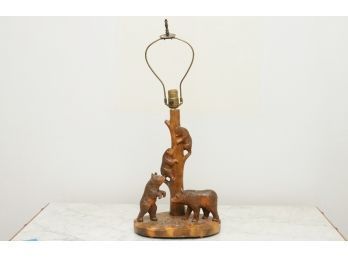 Carved Wooden Bear Table Lamp