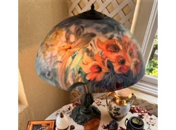 Ulla Darni Signed Original Reverse Painted Floral Lamp