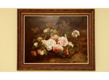 Flower Still Life Oil On Canvas Painting Signed 'Marianne'