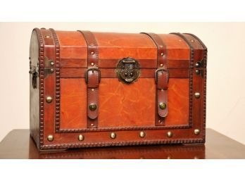 Banded Leather Storage Chest With Brass Hardware