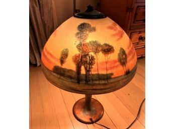 Handel Signed Original Reverse Painted Savannah Landscape Lamp