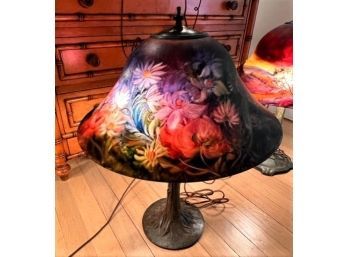 Ulla Darni Signed Original Antique Reverse Painted Lamp