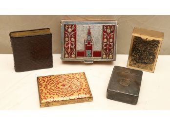 Collection Of Leather And Metal Cigarette Boxes And Holders