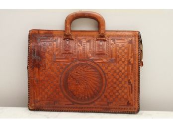 Native American Chief Embossed Leather Briefcase