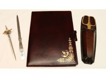 Vintage Leather Address Book With Scissors And Letter Openers