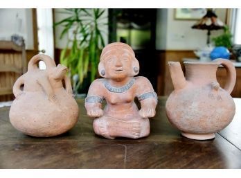 Set Of Three South American Clay Pottery Pieces