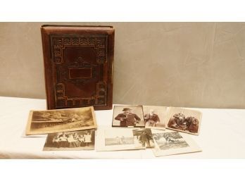 Antique Leather Bound Photo Book With Additional Old Photos