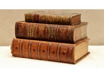 Collection Of 3 Leather Bound  Books Including Moores Poetic Works, The Great American Rebellion