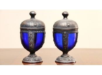 Pair Of Cobalt Blue Covered Vessels