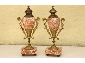 Impressive Pair Of Brass And Marble Cassolettes