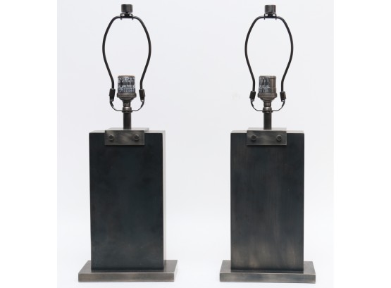 Pair Of Restoration Hardware Rectangular Column Industrial Table Lamps Retail $745 Each