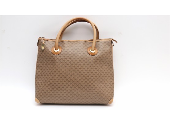 Gucci Tan Canvas Leather Monogram Tote Bag