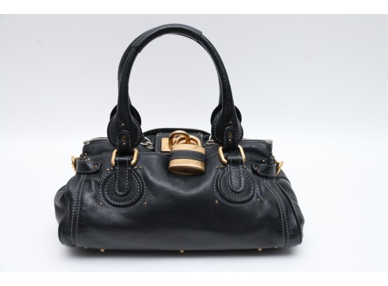 Chloe Paddington Black Leather Shoulder Bag With Gold Lock & Hardware