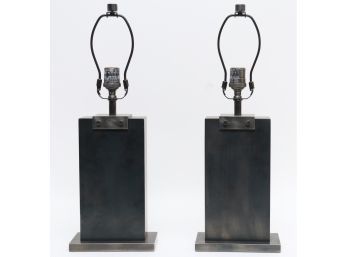 Pair Of Restoration Hardware Rectangular Column Industrial Table Lamps Retail $745 Each