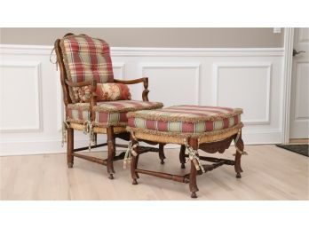 French Rush Seat Ladder Back Chair And Footrest With Cushions