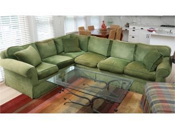 Custom Down Filled Green Sectional Sofa