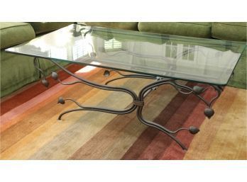 Wrought Iron Leaf Base Coffee Table With Glass Top