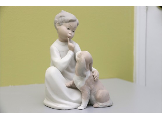 Lladro Figurine, 4522 Boy With Dog