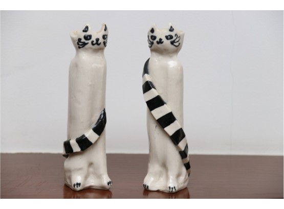 Mid Century Pair Of Cat Vases