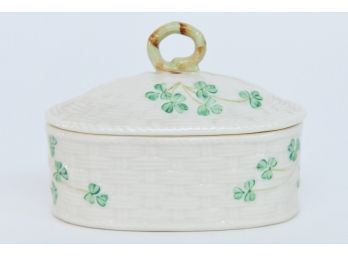 Small Belleek Basket Weave Covered Dish