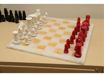 Marble Chess Board With Mid Century Resin Pieces