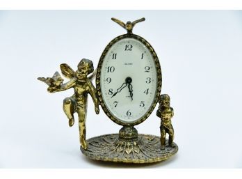 Art Nouveau German Gold Gilt Dove & Cherubim Mantel Alarm Clock