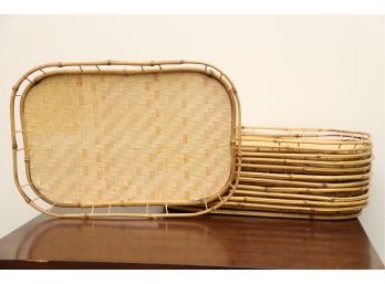 Set Of 12 Mid Century Bamboo Trays