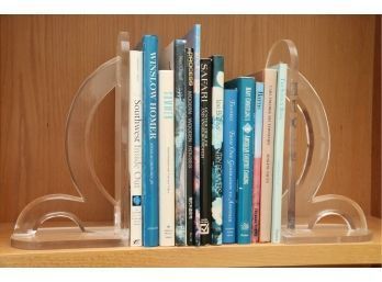 Pair Of Mid Century Lucite Bookends With Collection Of Books