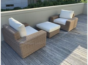 All Weather Wicker Oversized Chairs With Ottoman And Sunbrella Cushions