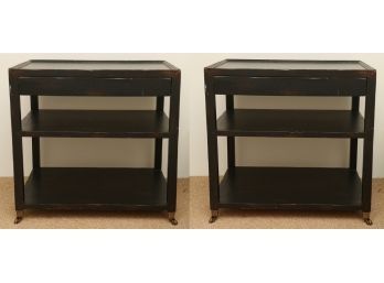 Pair Of Black Painted Open Shelf Bedside Tables