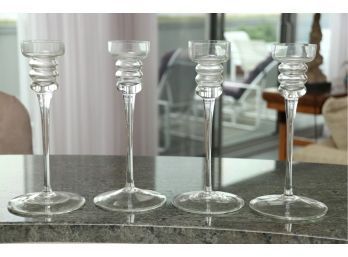 Set Of Four Glass Crystal Candlesticks