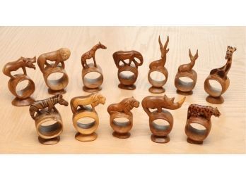 Hand Carved Safari Animal Napkin Ring Holders
